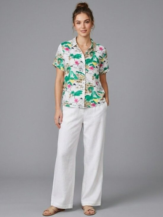 Cynthia Rowley Tops - Cynthia Rowley  Amalfi Coast Linen Shirt S Resortwear Coastal GreenWhite